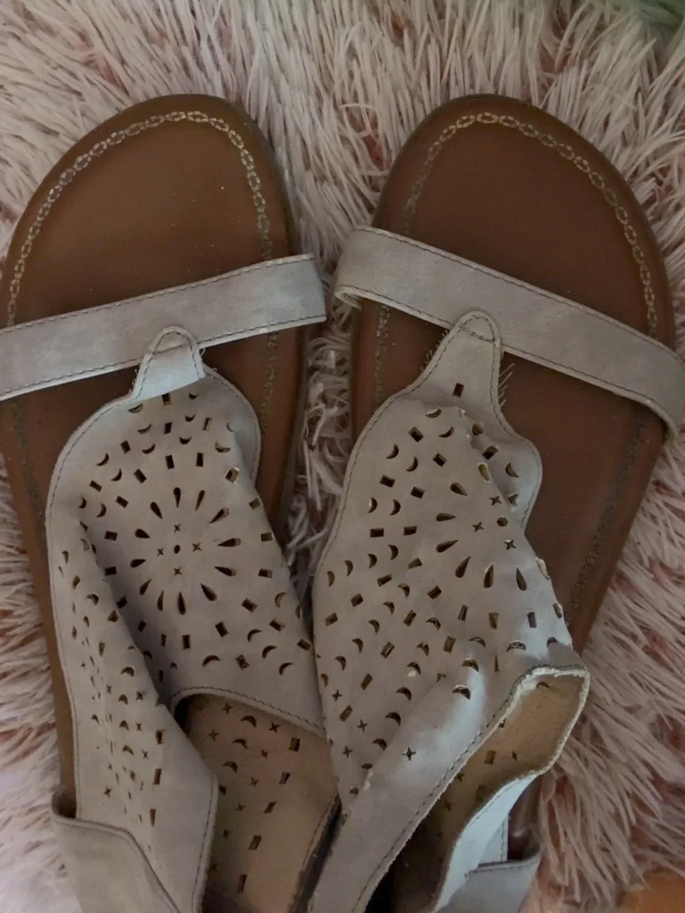 2 Lips Too Taupe Laser-Cut Thong Sandals